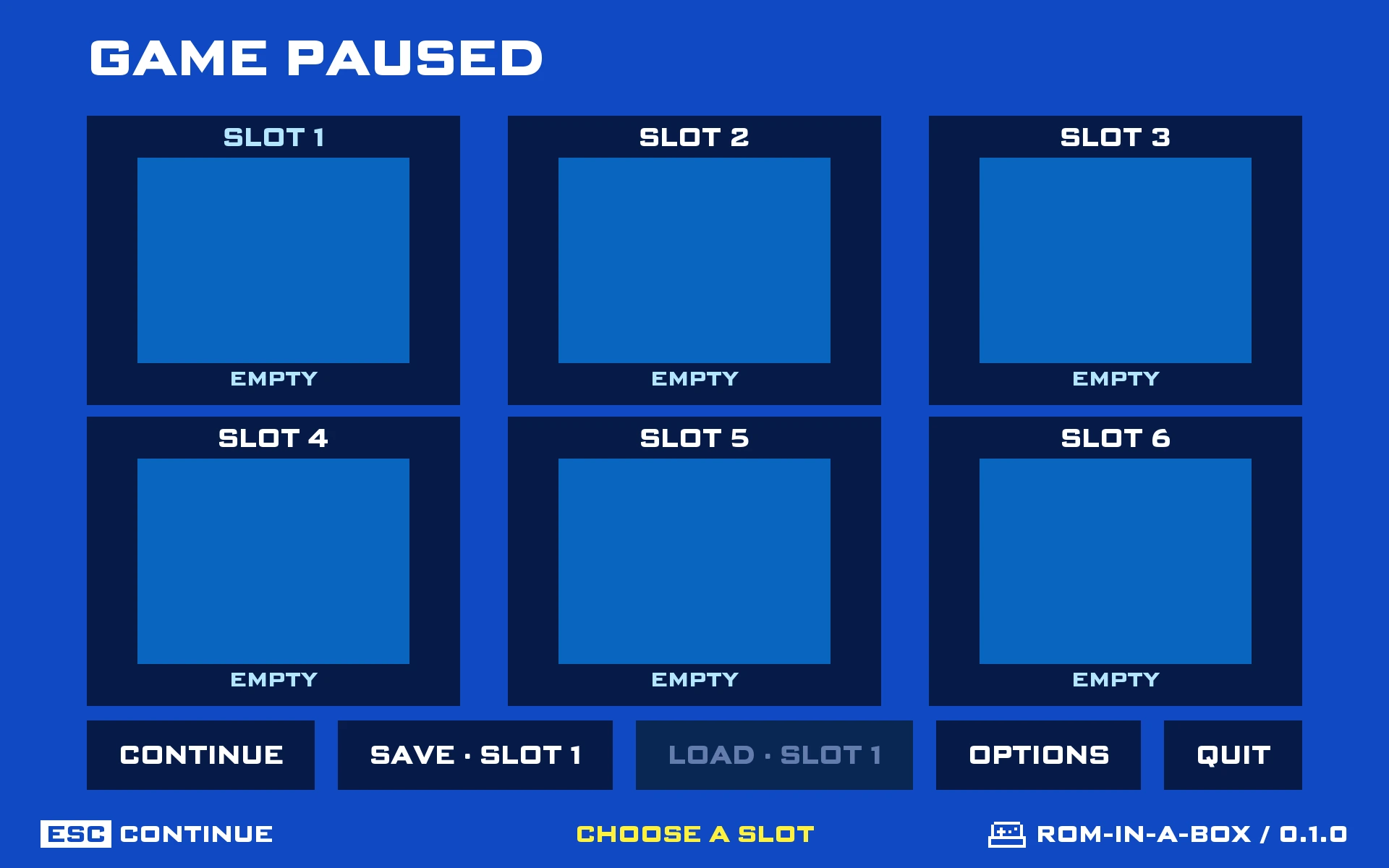 The ROM-in-a-Box menu